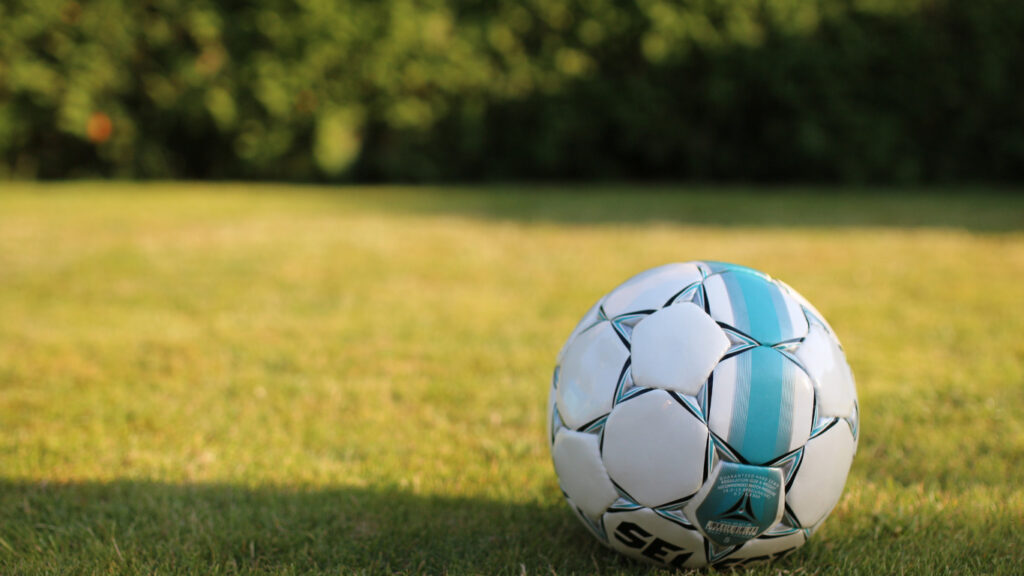 芝の上のサッカーボール。