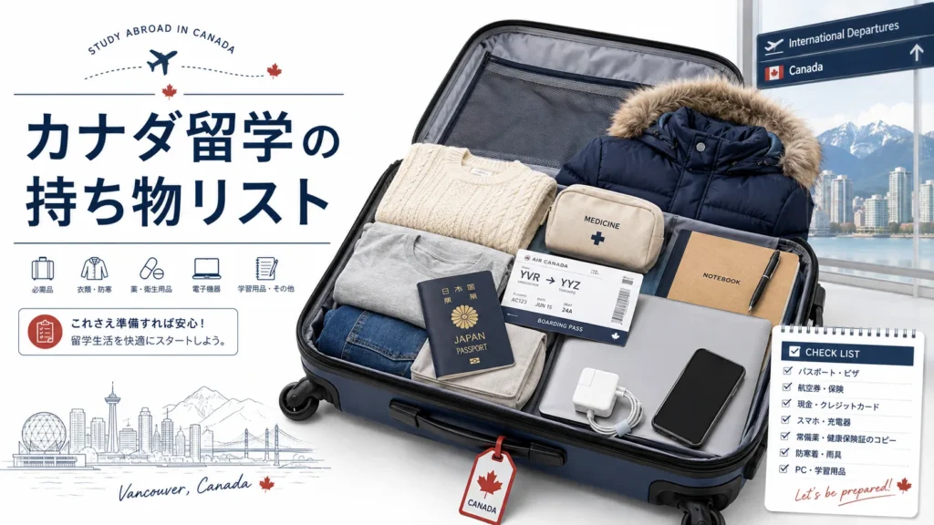 カナダ留学の持ち物リストのアイキャッチ画像。